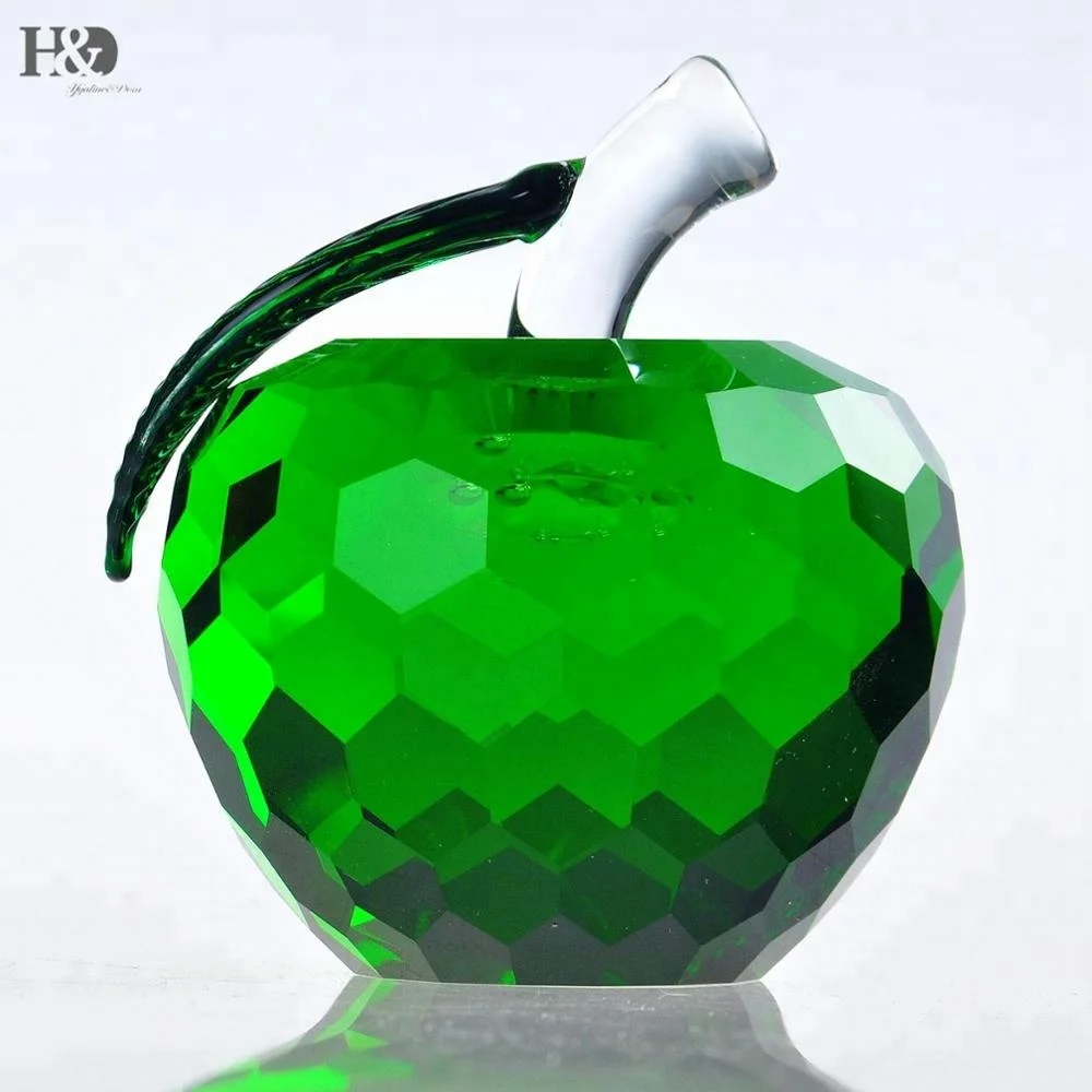 H&D Crystal Green Apple Paperweight 40mm Art Glass Apple Collectible Figurines Best for Christmas Eve Gifts Home Wedding Gift