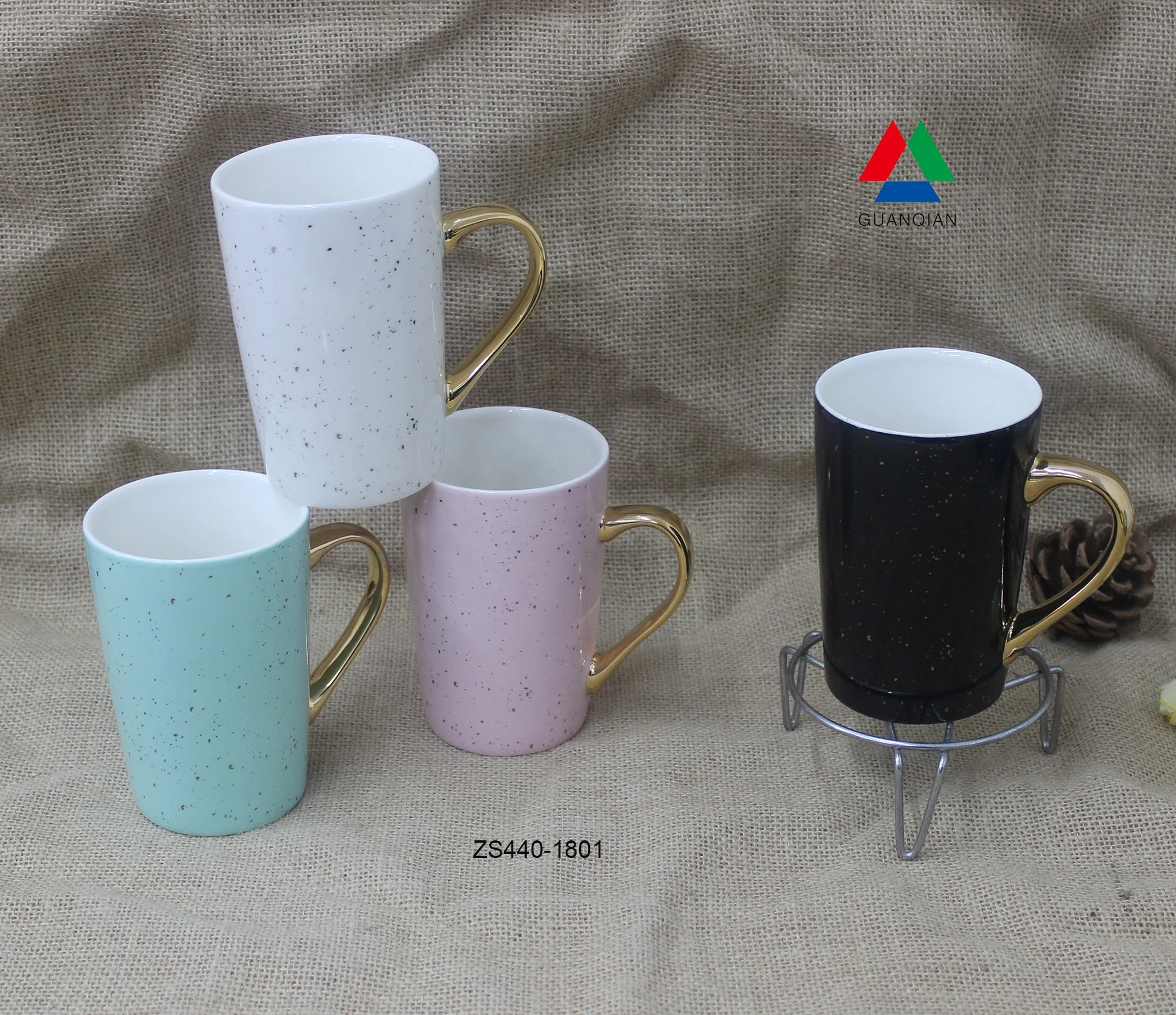 
Wholesale Cuctom Logo Candy Color Coffee Mug Cup Cheap Ceramic Mug with gold handle 