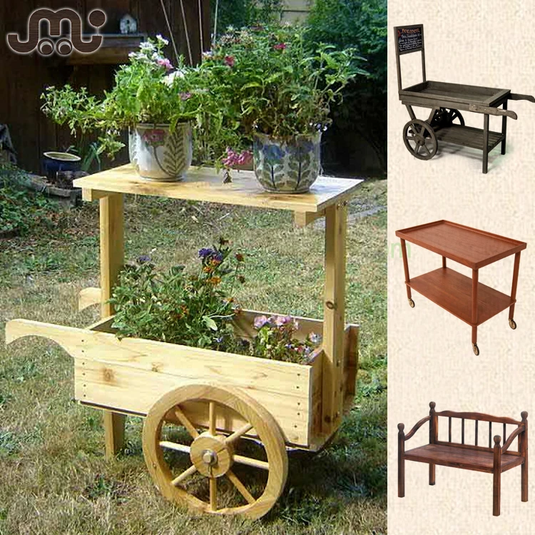 Old time antique handmade garden wooden cart planter