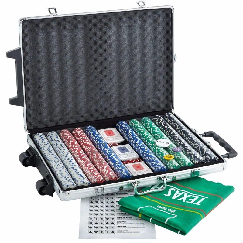 Excellent quality durable rolling trolley aluminum case 1000 poker chip set