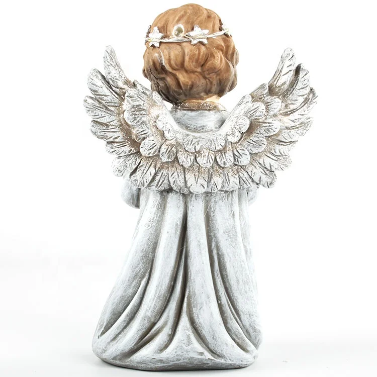 OEM polyresin wing led christmas ornament resin angel figurine