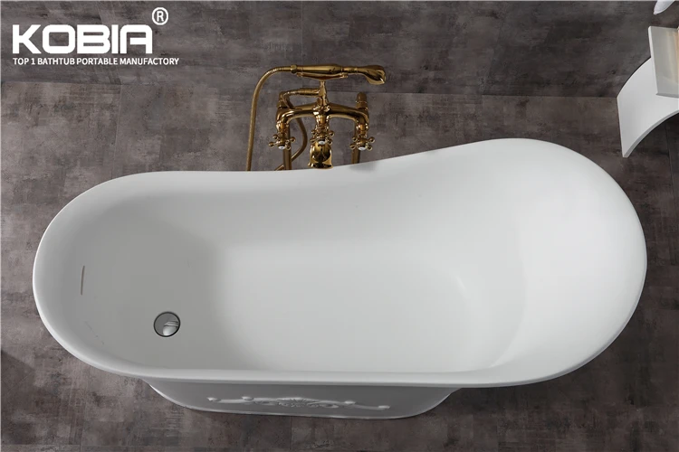 Antique Bath tub Shaped Backrest White Stand Alone Solid Surface Stone Resin roll top bath Bathtub