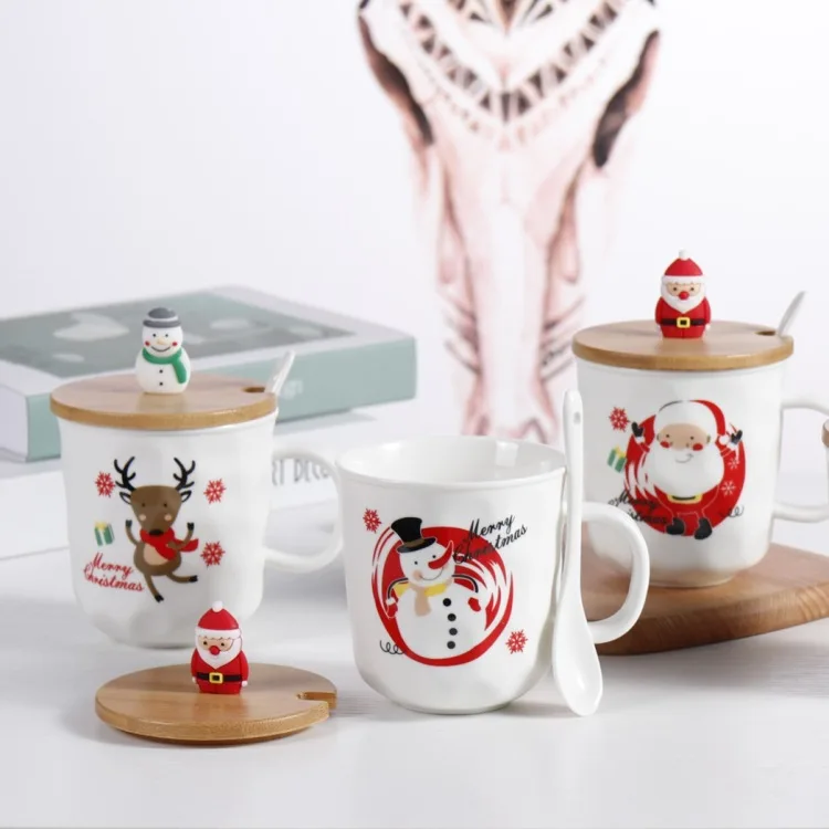 Zogift Самые популярные товары 2021, кофейная чашка в новом стиле, керамическая Рождественская Кружка со снеговиком, Санта-Клаусом и ложкой с крышкой