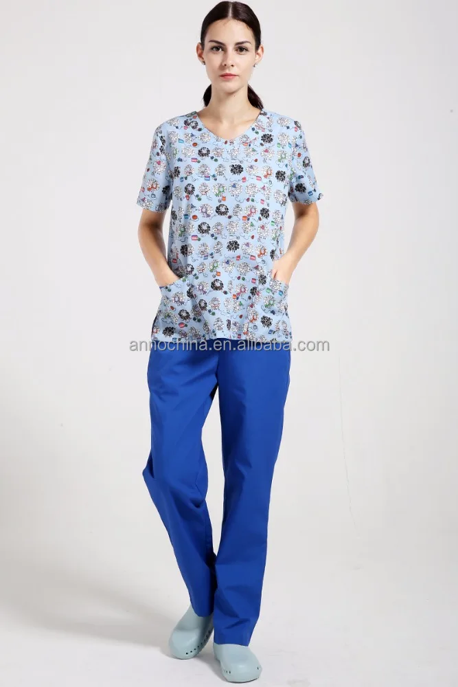 Anno new design funny prints hospital staff uniform surgical nurse scrubs paramedic uniform