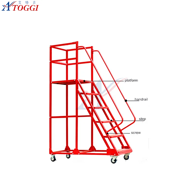 OEM height  4,5m HEIGHT safety steel wide step ladder with handrail