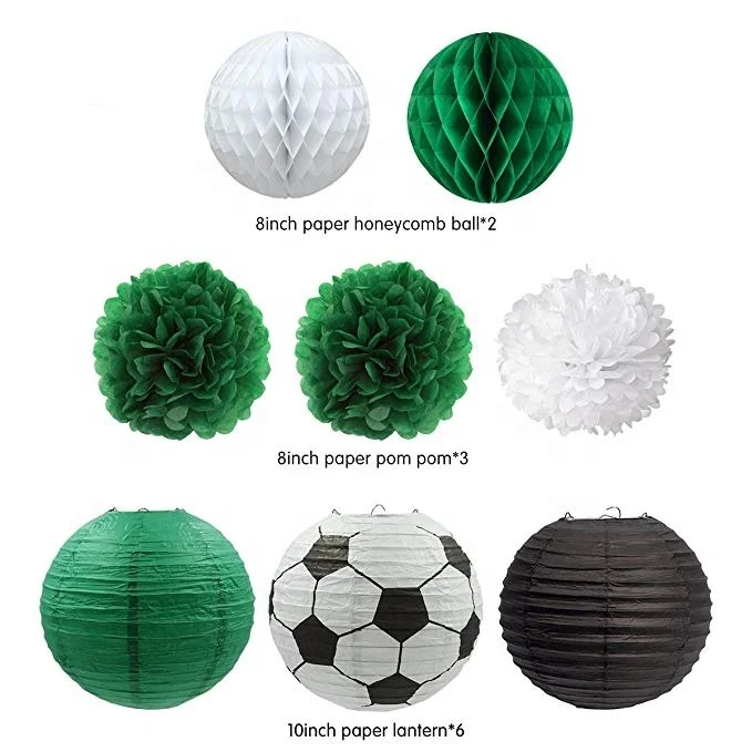 Boy Soccer Party Decorations Goal Banner Paper Lantern Pom Poms Honeycomb for World Cup Soccer Sports Themed Birthday Party
