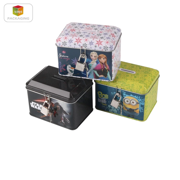 
Customize rectangular shaped coin bank tin box/saving tins 