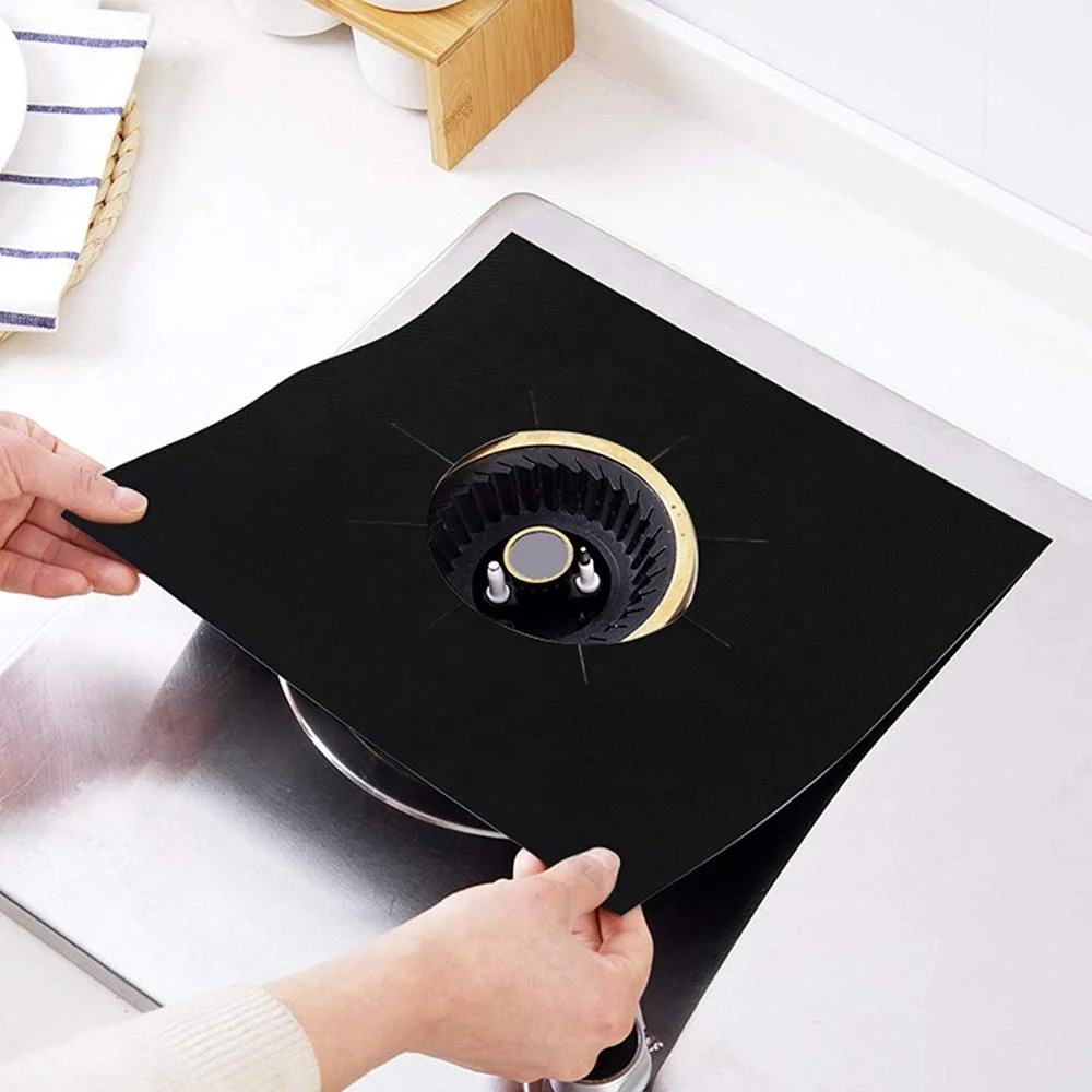 Black Stove Top Burner Protector Mat PTFE Gas Stove Protect Liners 27*27cm