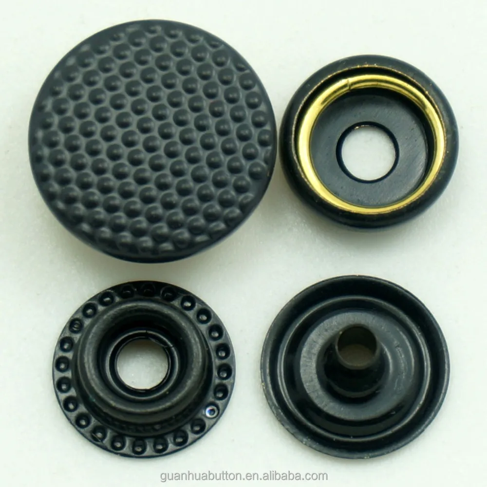 Nylon finish black 3 parts botton and fake rose gold press snap button