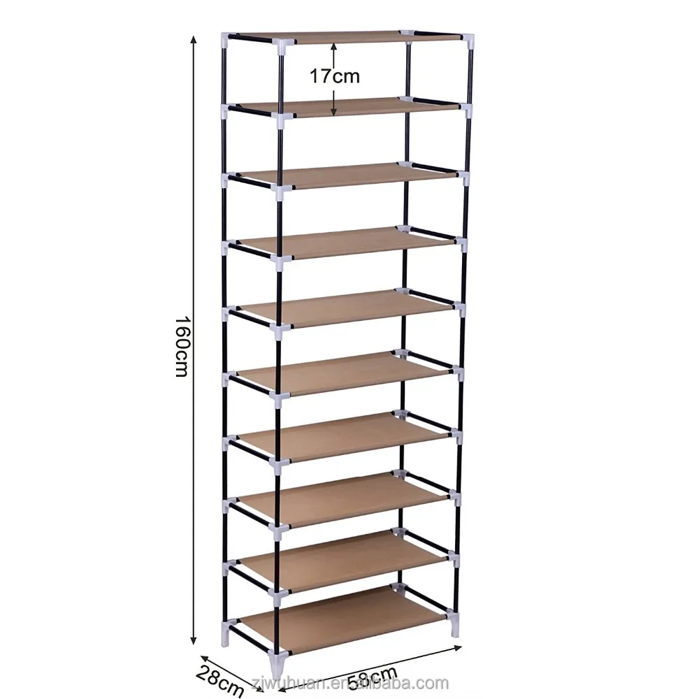 
9 SHELF LIGHT BROWN SHOE RACK STORAGE CABINET WITH ROLL UP PANEL 