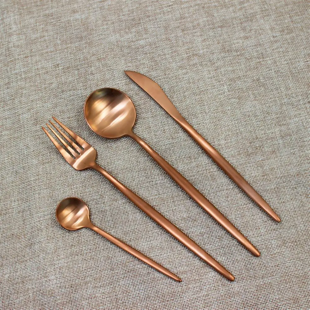 Luxury star hotel wedding banquet essentials cutlery 18/10 stainless steel matte rose gold elegant silverware set