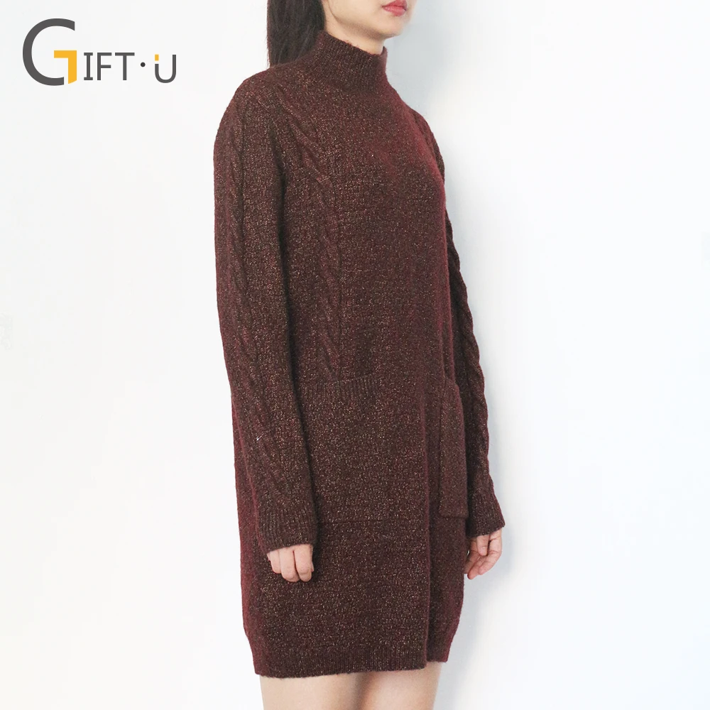 
Giftu 86084# Oversized Women Loose Knit Sweaters Pullover With Pocket 
