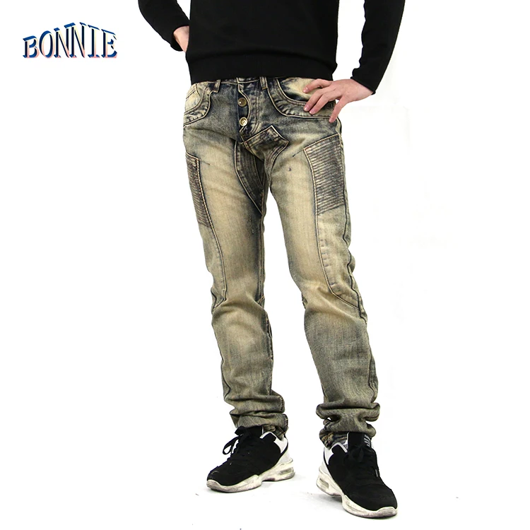Bulk order men buttons moto biker jeans 100% cotton wholesale china