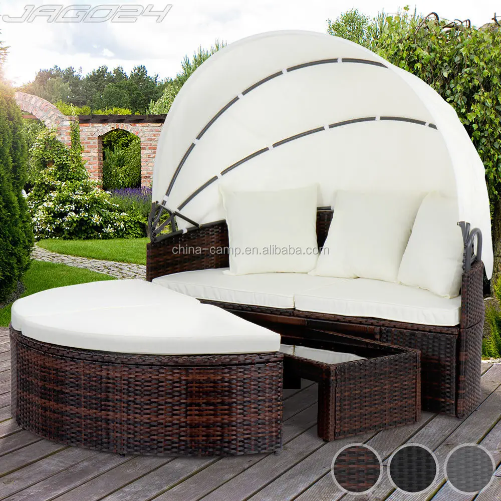 Polyrattan Sun Island Sunbed Lounger Polyrattan Lounge Garden Furniture with Hinged Roof and Table (75 x 45 x 27 cm)