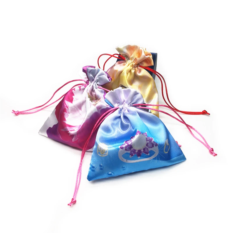 Custom Colorful Drawstring Satin Jewelry Bag Pouch With Logo