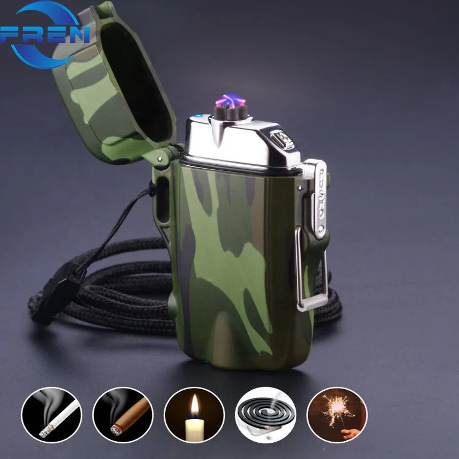  Лучшая уличная водонепроницаемая ветрозащитная зажигалка USB перезаряжаемая с двойной дугой и светодиодным фонариком