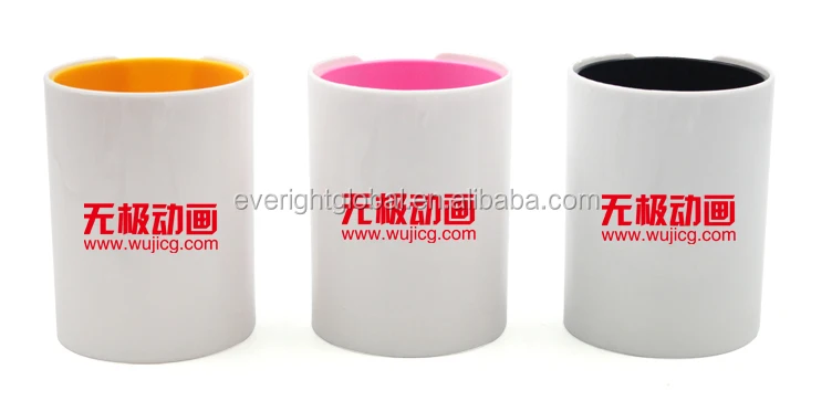 
T0082 Low MOQ High quality Cylinder double wall 2 colors plastic material pen holder / container for promotion event 