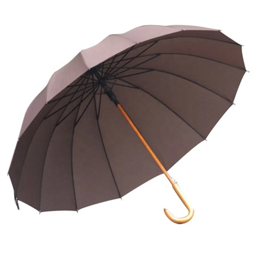 High quality 16K J Hook Wooden Handle Eco Friendly Lady Fashion Umbrella