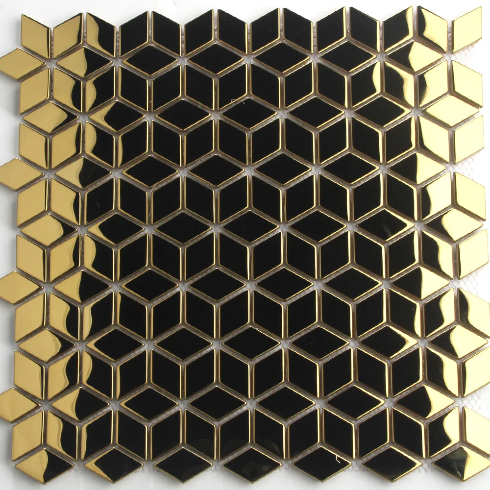 Rhombus shape gold and silver stainless steel mosaic wall tiles for home decoration design