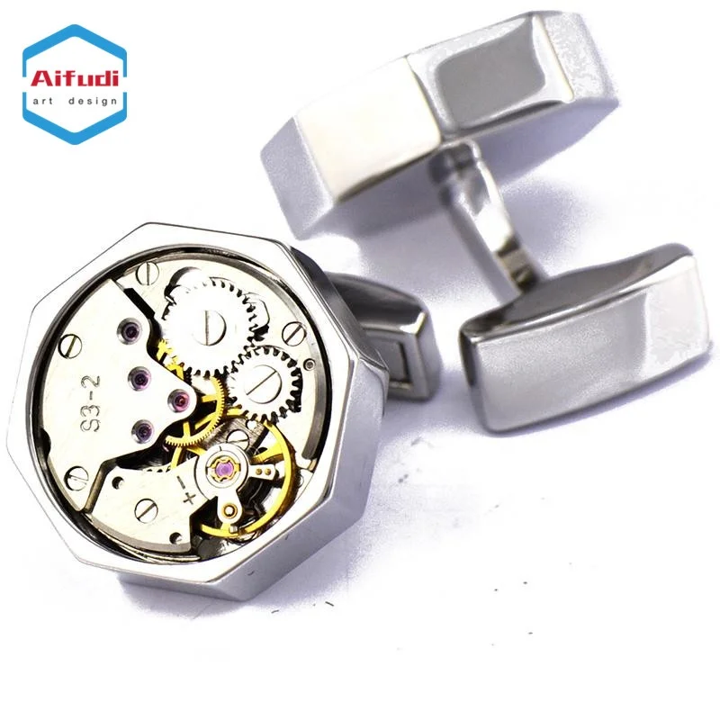 
high quality custom logo engraved blanks watch movement cufflink 