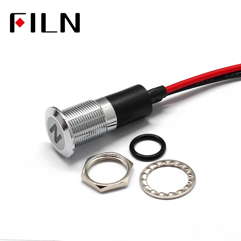 FILN 12V LED Car Boat LED Warning Dashboard Signal Lights Instrument Pilot light 12mm Waterproof Lamp Black Chrome finished
