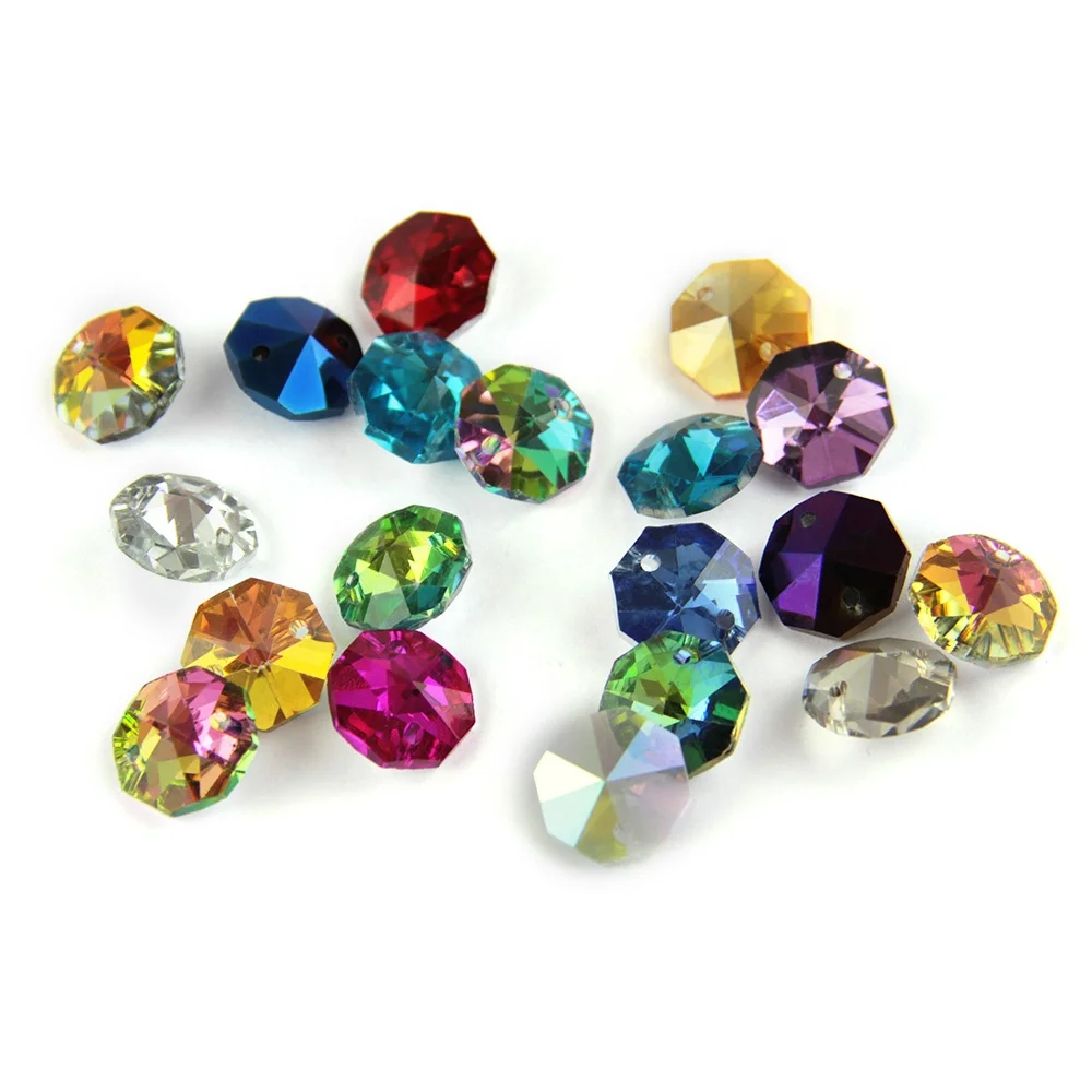 Honor of crystal 14mm 50pcs dark amethyst/red/blue/clear with back crystal glass beads 8-faceted for chandelier clothes jewelry decor