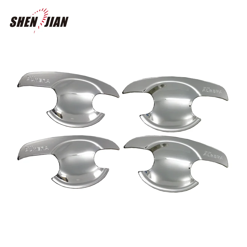 chrome cover black carbon fiber door handle bowl trim full set kits accessories car  For  Almera 2014