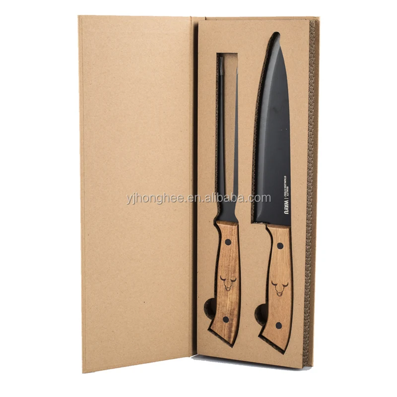 2 pieces Stainless steel wooden handle kitchen cooking knife chef knife & fork set in gift box