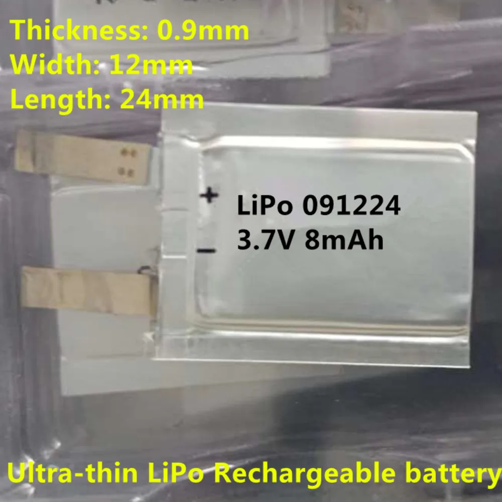 091224 customized size ultra small lithium polymer battery 3.7v 8mah mini rechargeable lithium polymer battery 091224