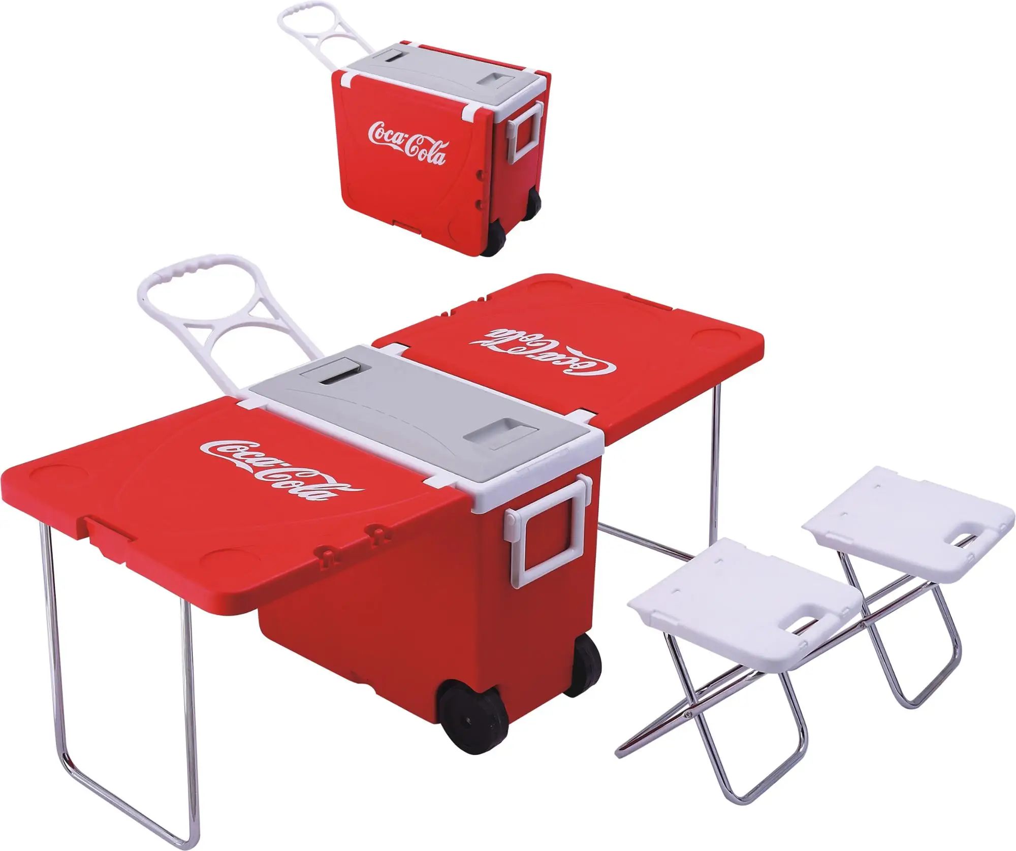 Plastic outdoor camping ice cooling boxes with table folded cooler box with stool cooler box picnic table