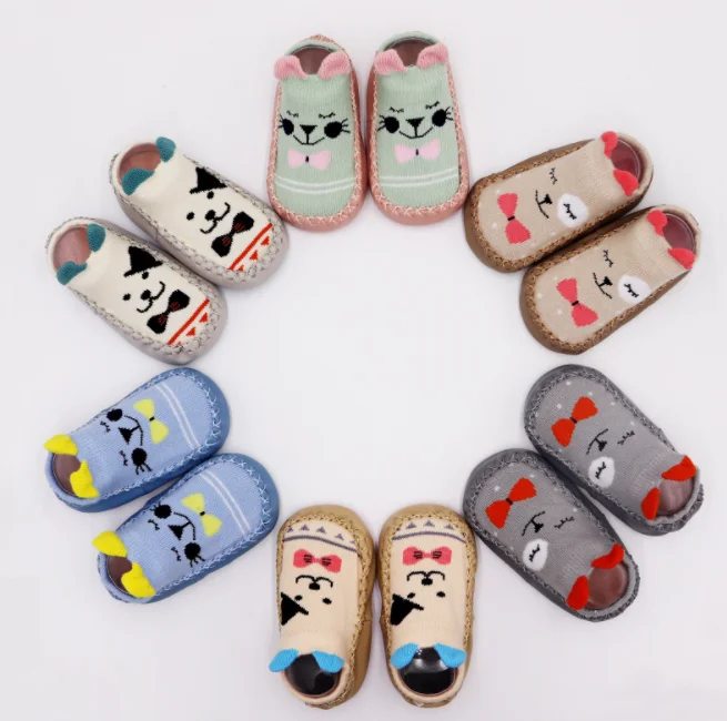 Носки для новорожденных, носки с мультяшным рисунком, детская обувь, нескользящие носки с резиновой подошвой, детские носки для пола