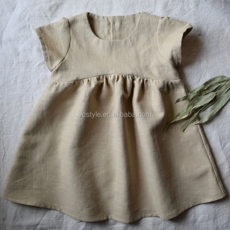 Baby toddler girls white linen dress with peter pan collar , white collar under knee baptism dress made with pre washed linen.