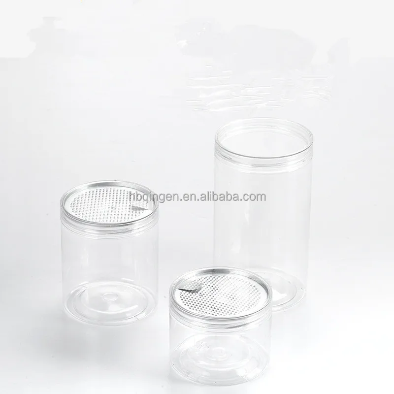 Clear PET straight sided food candy peanut container jars with lined aluminum caps