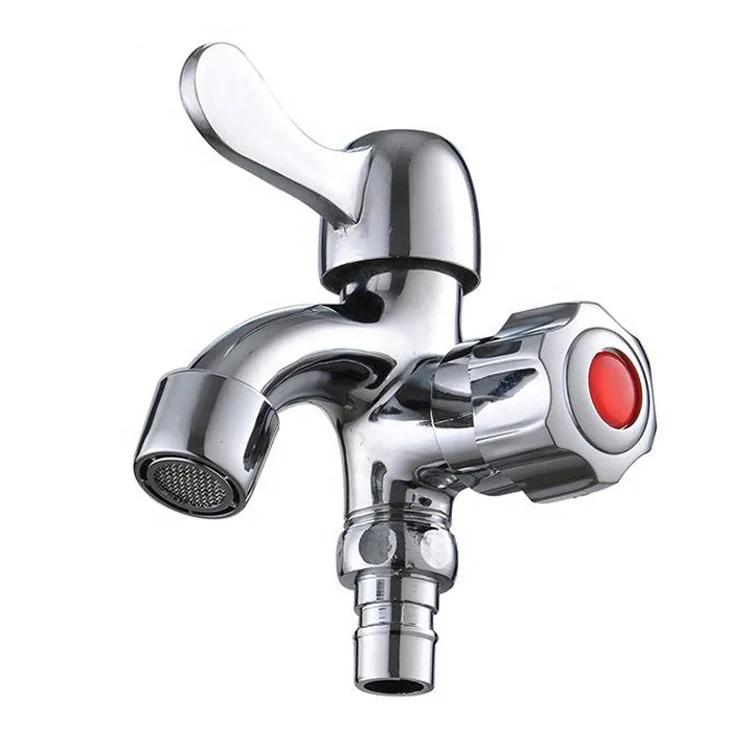 Double Head 1 In 2 Out Two Way Dual Handle Wall Water Tap Faucet