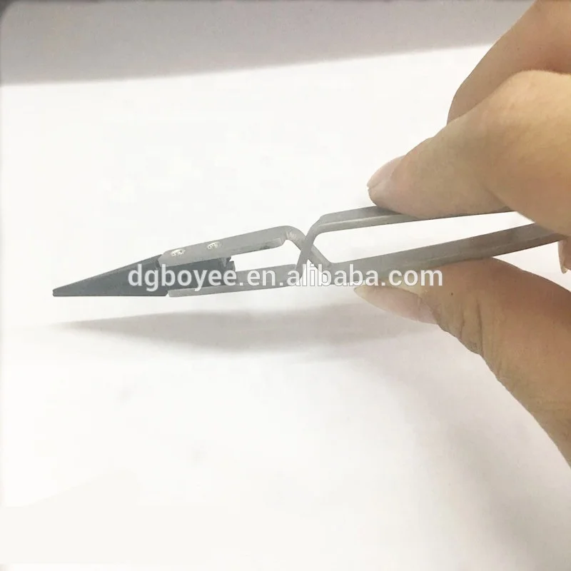ESD reverse action tweezers straight and curved replaceable top anti-static tweezers