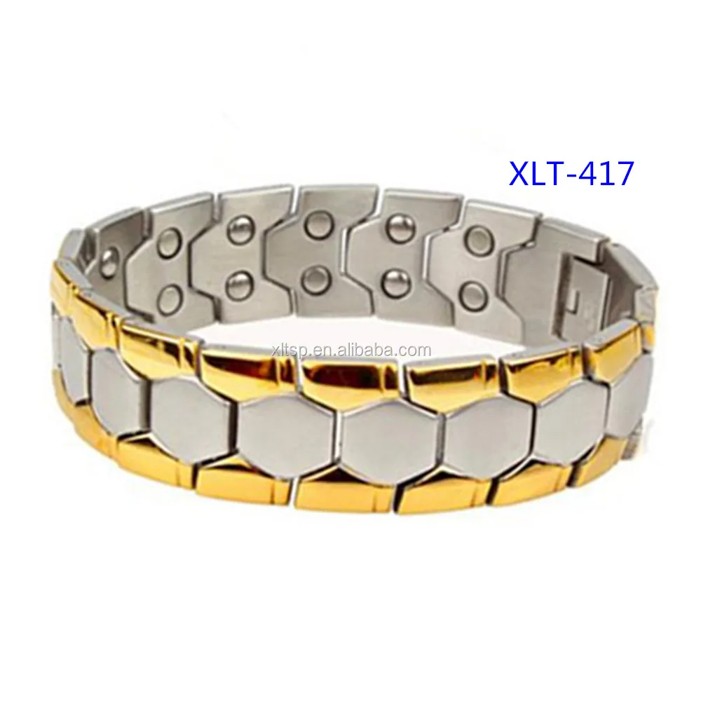 America hottest mens bracelet gold and silver color stainless steel magnetic bracelet