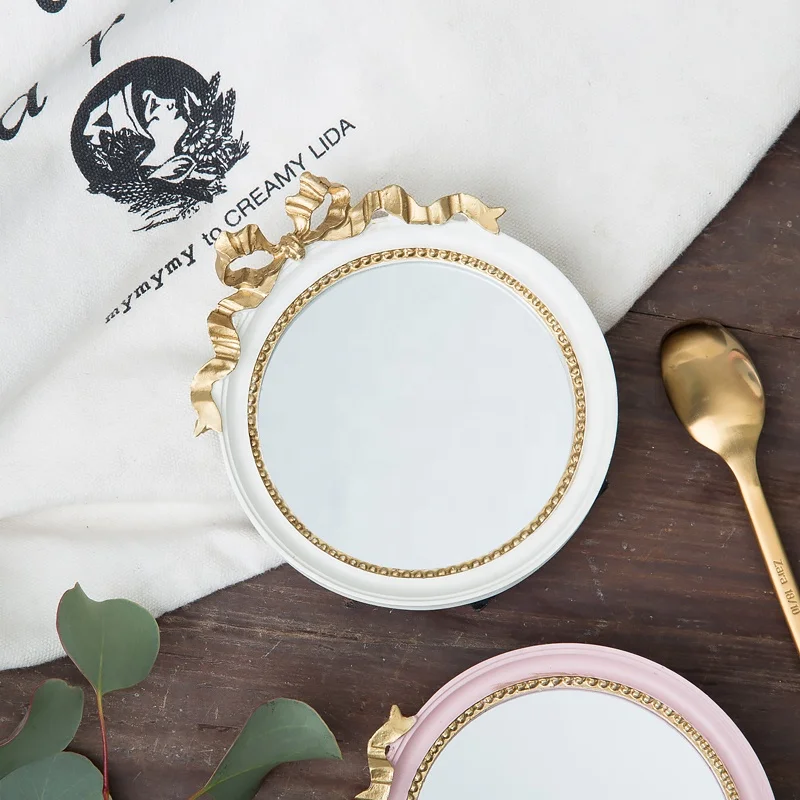small gold glass vanity serving mirror tray decorative for wedding centerpiece white round antique resin jewelry mirror tray