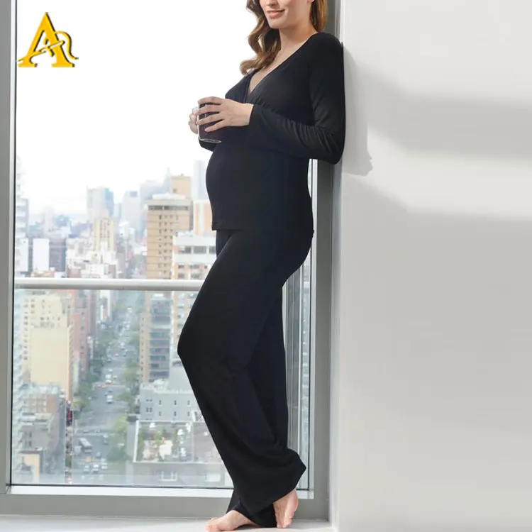 
Custom Bamboo Maternity Pajamas Pregnant Women Viscose Maternity Sleepwear Set 