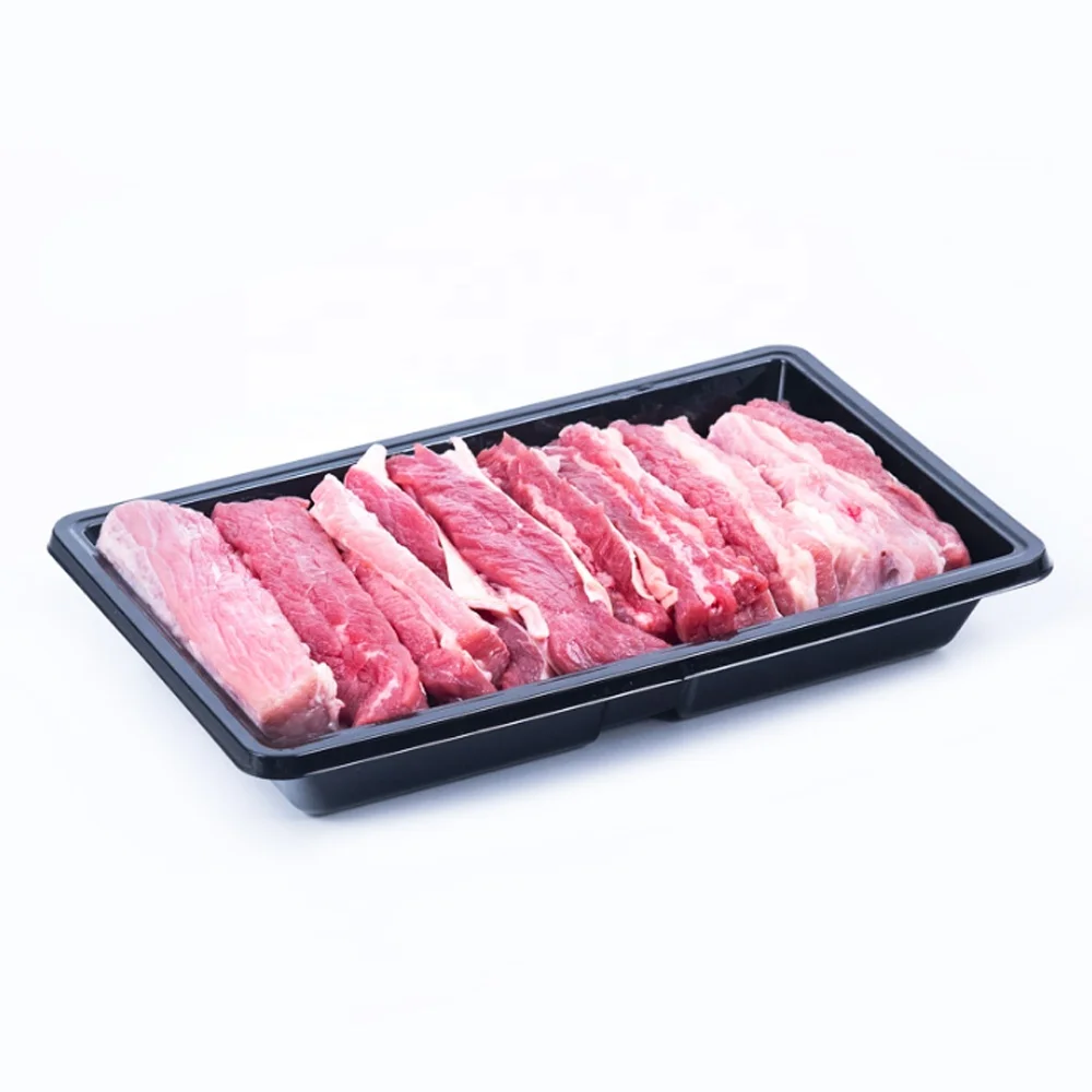 Plastic disposable RPET/PET 400g black meat box vegetable transparent custom size fruit tray
