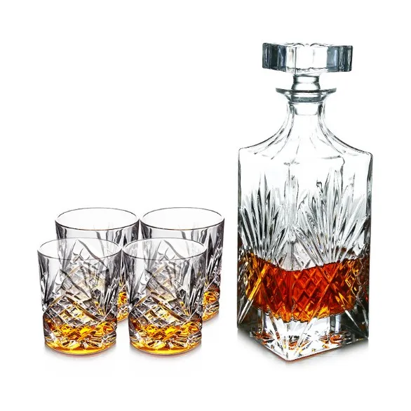 Lead Free Crystal Whiskey Decanter And Glasses Set Clear Glass Decanter Set
