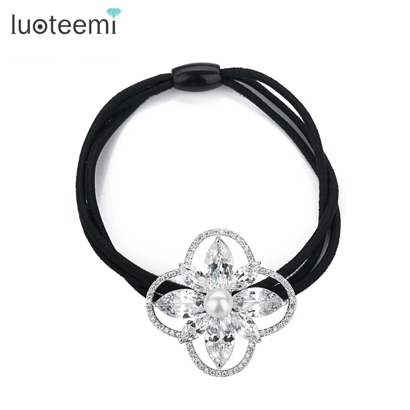 LUOTEEMI Girl Women Free Shipping Wholesale Hot Sale New Hair Accessories Zirconia Rubber Elastic Hair Bands Bridal Headwear