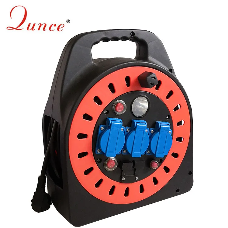 
2018 New Design 13A Electric Extension Cord European Type Waterproof Cable Reel with USB Ports and Light 