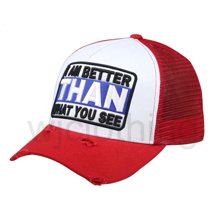Plain distressed mesh trucker cap mesh curved bill trucker hat snapback cap