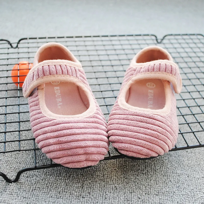 
E59-b03 Girls Beautiful Princess Corduroy Dress Shoes Soft Rubber Sole Cute Party Children Fashion Footwear 