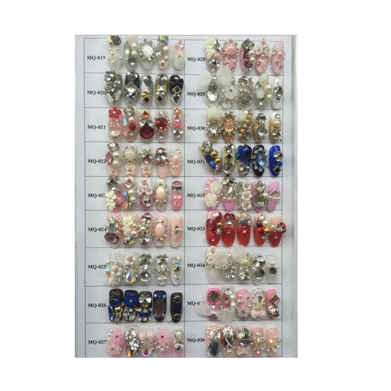 24pcs/box Luxury Bride wedding Hand-Made 3D Diamond False Nails Self-Adhesive Beautiful Wedding Nail