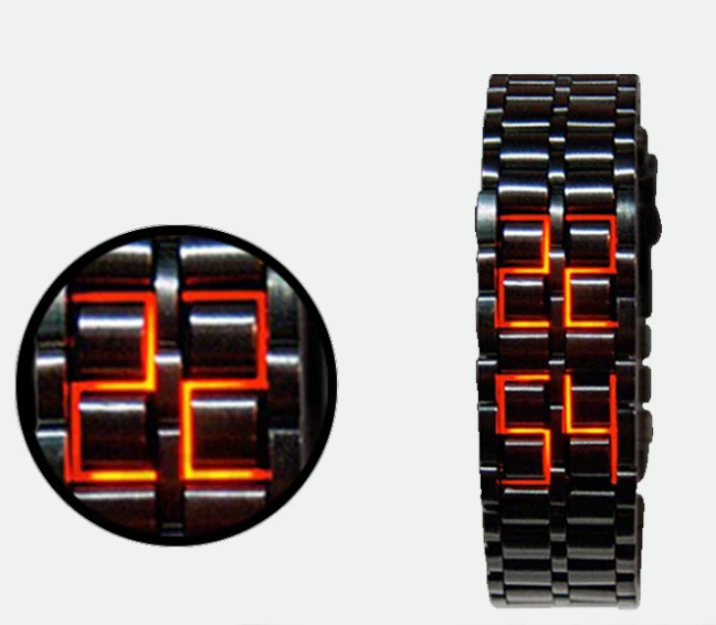 
Hot selling led watch lava. Fashion gift for Men And Women LED Watch Stainless Steel Metal Black Silver Red/Blue Light . 