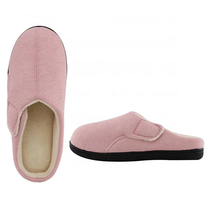 
Comfy Warm Terry Cloth Arthritis Edema Swollen House Shoes With Adjustable Flap Closure slippers hook 