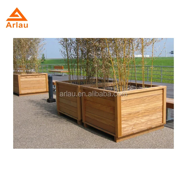 chinese large long square urban street outdoor garden wooden tree planter pot