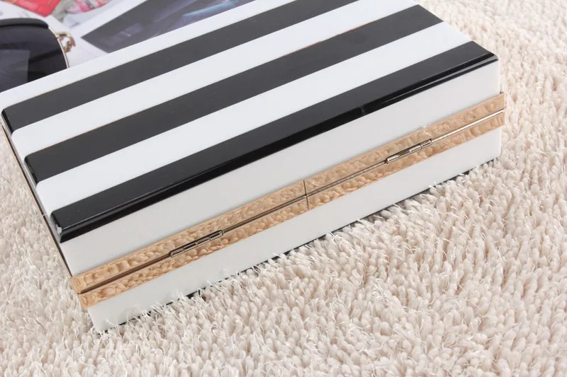 Оптовая продажа, новый стиль, черно-белые полосатые сумки, женские вечерние клатчи