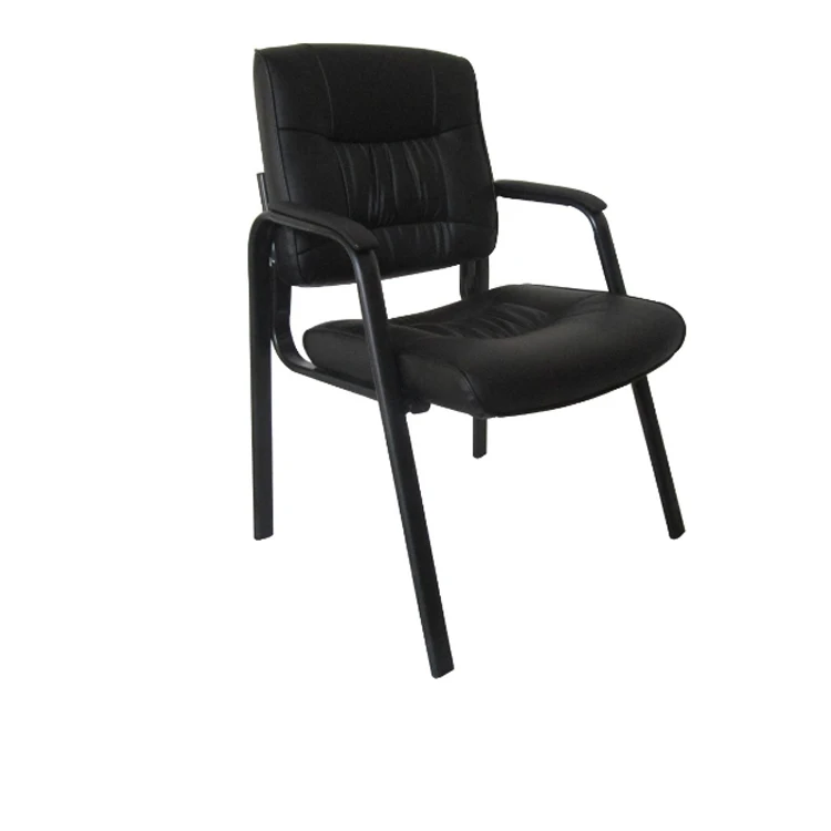 Stackable Mid Back Black Leather Guest Chair 4 Leg Leather Office Conference Chair for Sale
